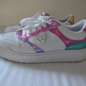 Guess Platform Sneakers "GW Miram" White with Metallic Colors Size 9